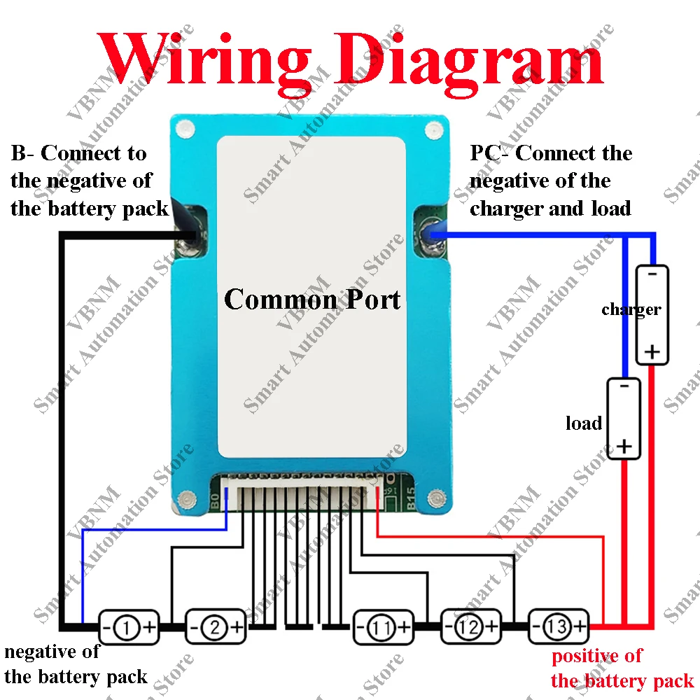 Bms-li-ionバッテリーパック,13s,48v,54.6v,20a,25a,3.7v,共通ポート,10a,15a充電,過負荷保護,電動自転車用ソーター、DIY