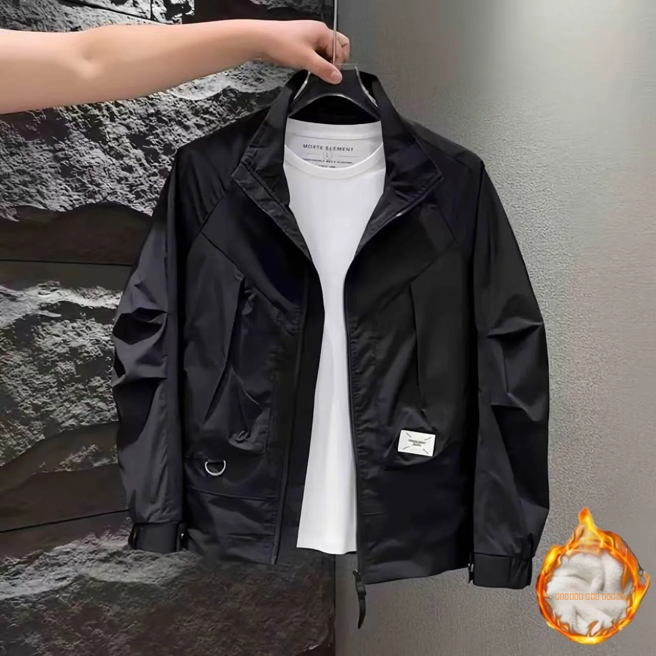 

Men's Stand Collar Fce Lined Jaet Thi Casual Sle Autumn Winter New Arrival Faionable Versatile Workwear Youth Oute...