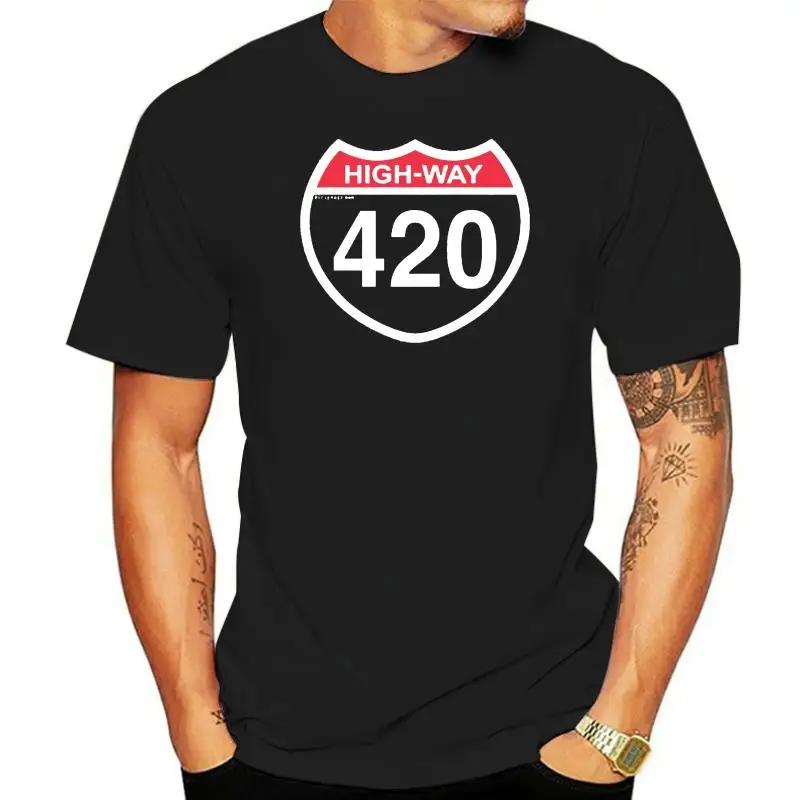 Camiseta de cuello redondo para hombre, camisa barata, Highway 420, Four Twenty Weed