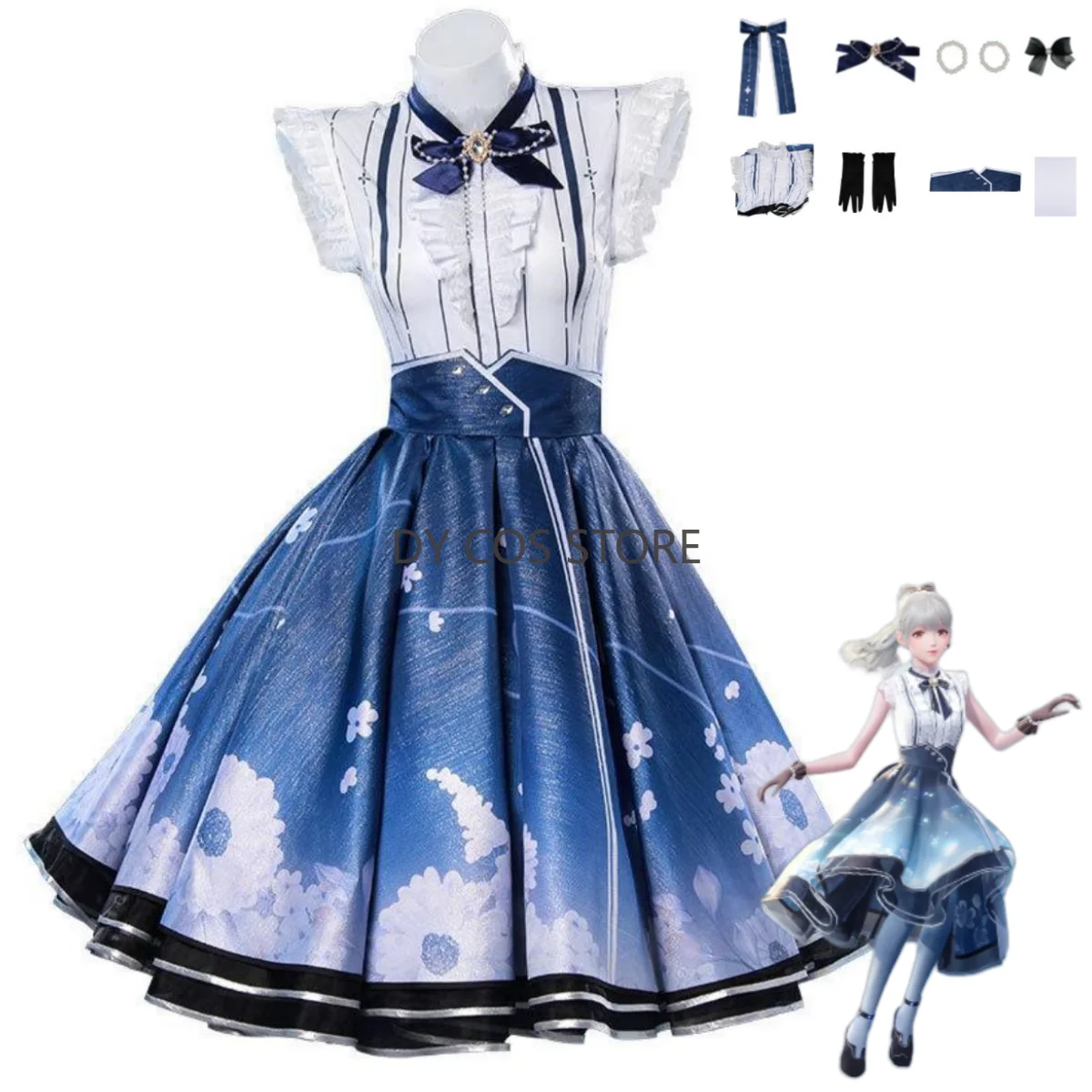 

Игра Infinity Nikki Косплей Костюм Воспоминания летающих цветов Лолита синее платье полный комплект женский кавайный костюм для дня рождения