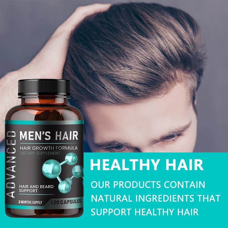 Hair Vitamins for Men - Thick Hair & Beard - Biotin & Saw Palmetto - 120 Capsules