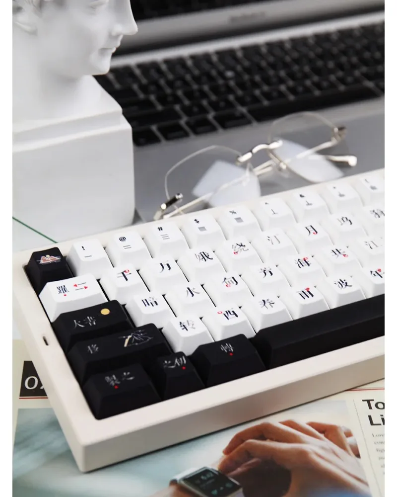 black-white-and-red-brown-color-block-pbt-dye-sub-keycaps-full-set-oem-profile-for-mechanical-keyboards