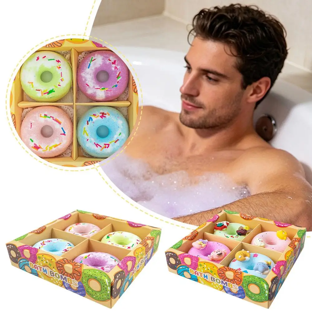 

4pcs Donut Bath Ball Toy Essential Oil Explosive Salt Bubble Bomb Multi-foam Universal Deep Cleaning Lavender Gentle Bath Ball
