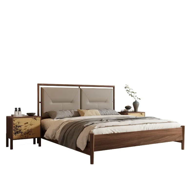 Song Dynasty aesthetics new Chinese-style solid wood double bed, leather bag soft bed