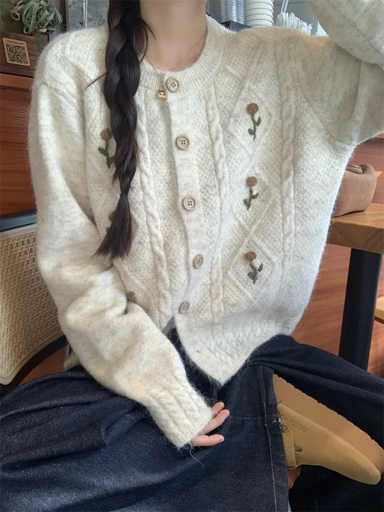 Cárdigan de punto de estilo suave, nuevo estilo de otoño/invierno, abrigo de suéter suelto dulce y suave