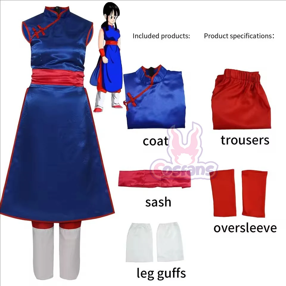 Disfraz de Anime Chichi Cheongsam Son Goku, vestidos azules para mujer, Halloween, Carnaval, Cosplay, Chichi, ropa personalizada