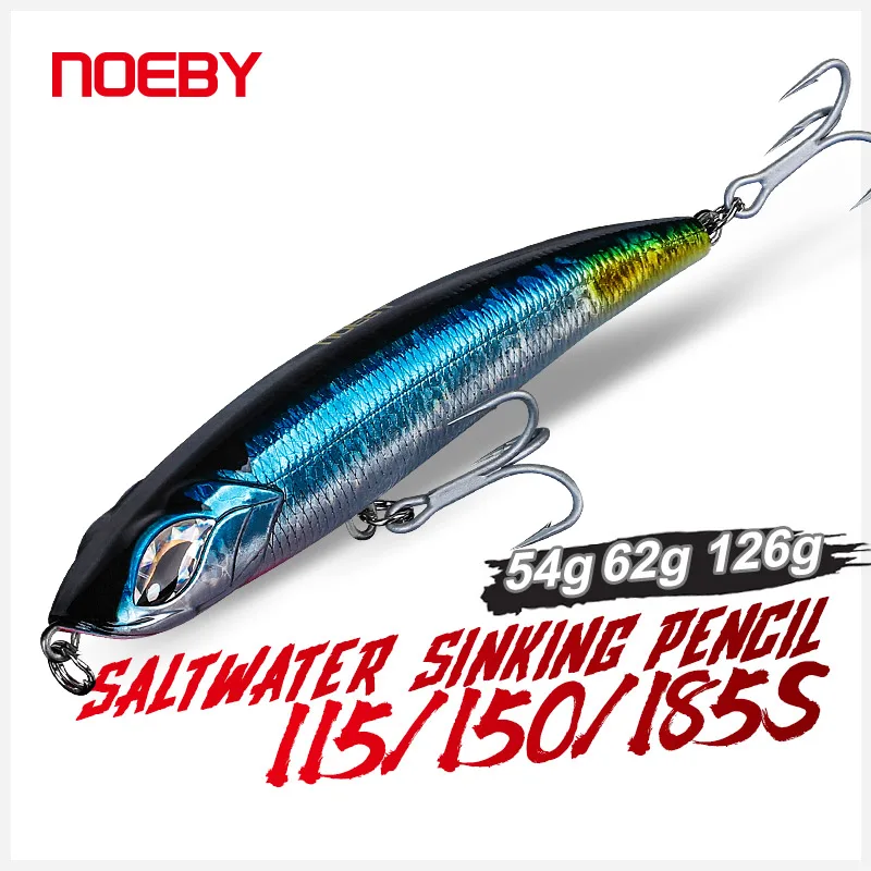 NOEBY Sinking Pencil Fishing Lure 115mm/51g 150mm/62g 185mm/126g Long Casting Artificial Hard Baits for Sea Bass Fishing Wobbler