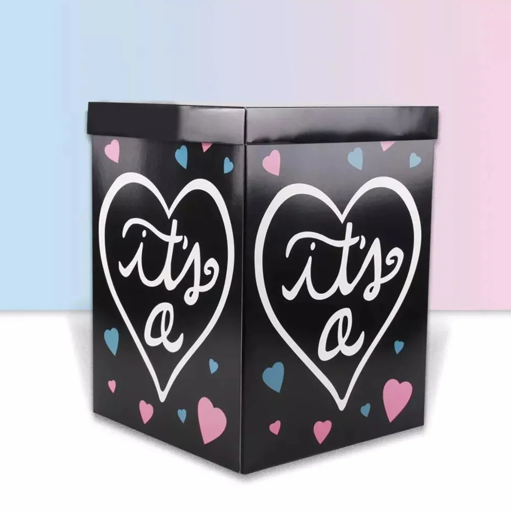 

1Pcs Gender Reveal Balloon Paper Box Foldable Black Baby Birthday Party Decorative Storage Box Boy Or Girl Shower Favor