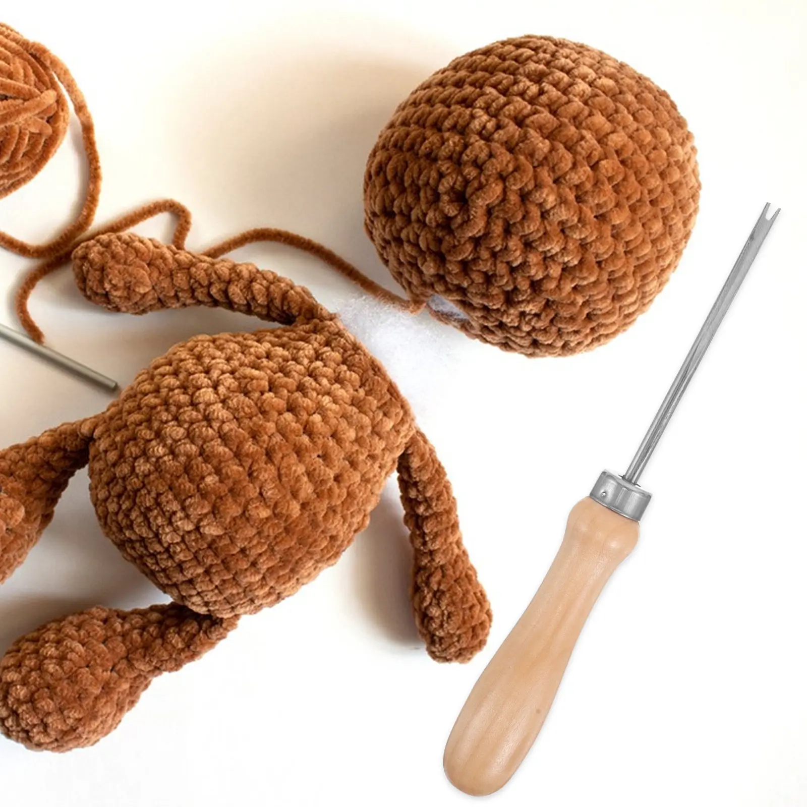 2Pcs Cotton Filling Tool Comfortable Wooden Handle DIY Sewing Filling Device for Craft Projects Quick Precise Cotton Stuffing