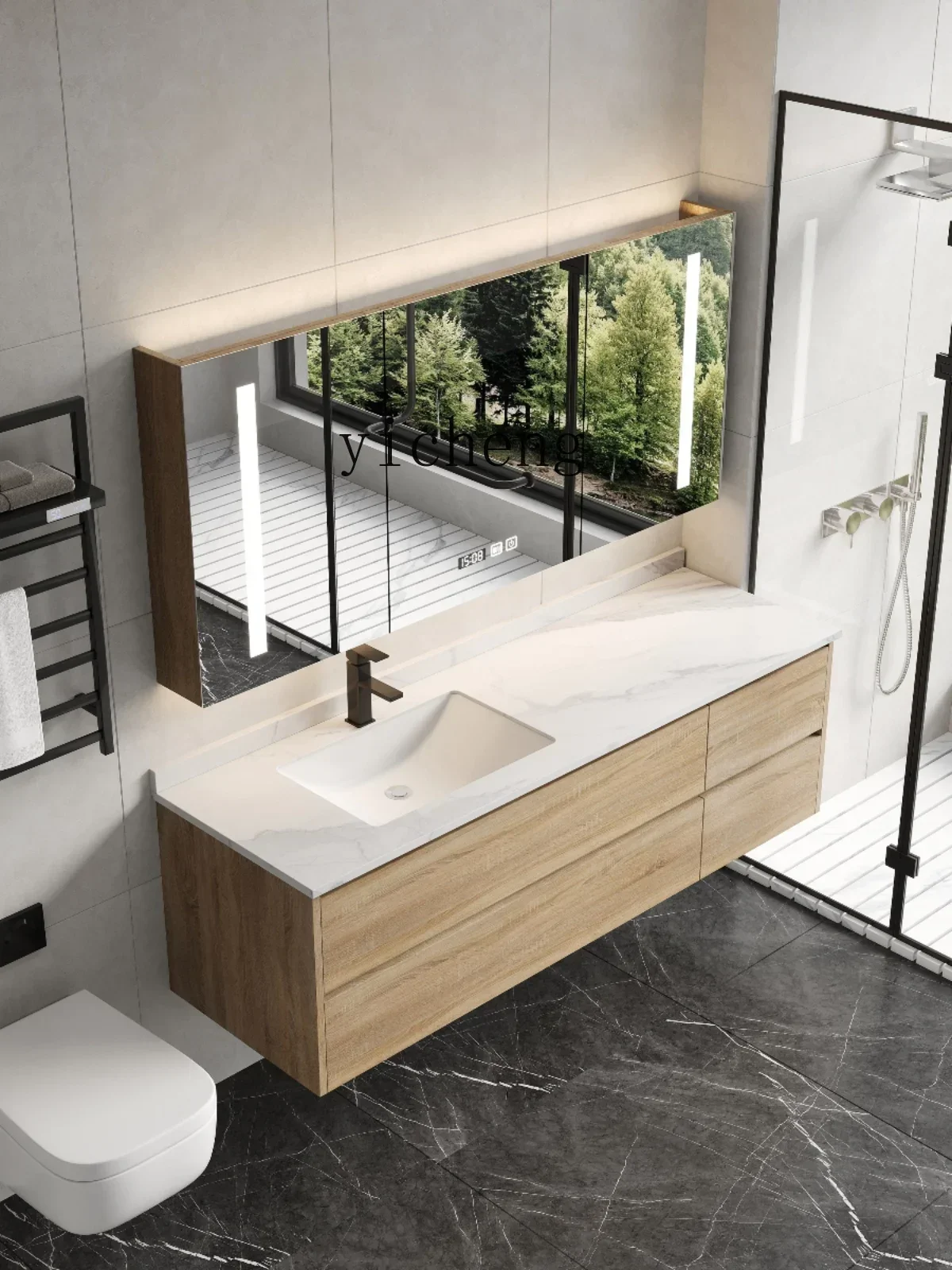 

Modern Minimalist Stone Plate Whole Washbin Bathroom Cabinet Hand Washing and Face Washing Basin Cabinet Combination