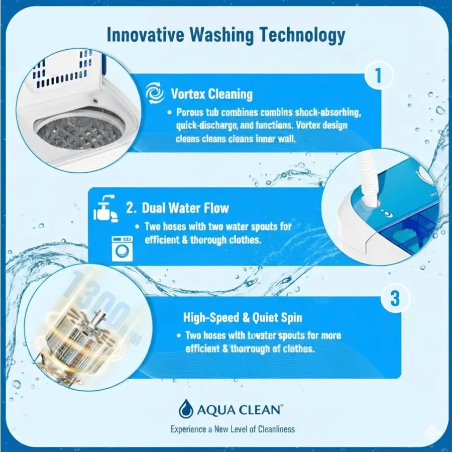 Mesin Cuci Portabel dengan Kapasitas 18 lbs untuk Penggunaan di Rumah dan Apartemen, Mesin Cuci dan Pengering Kompak dengan Desain Bak Ganda