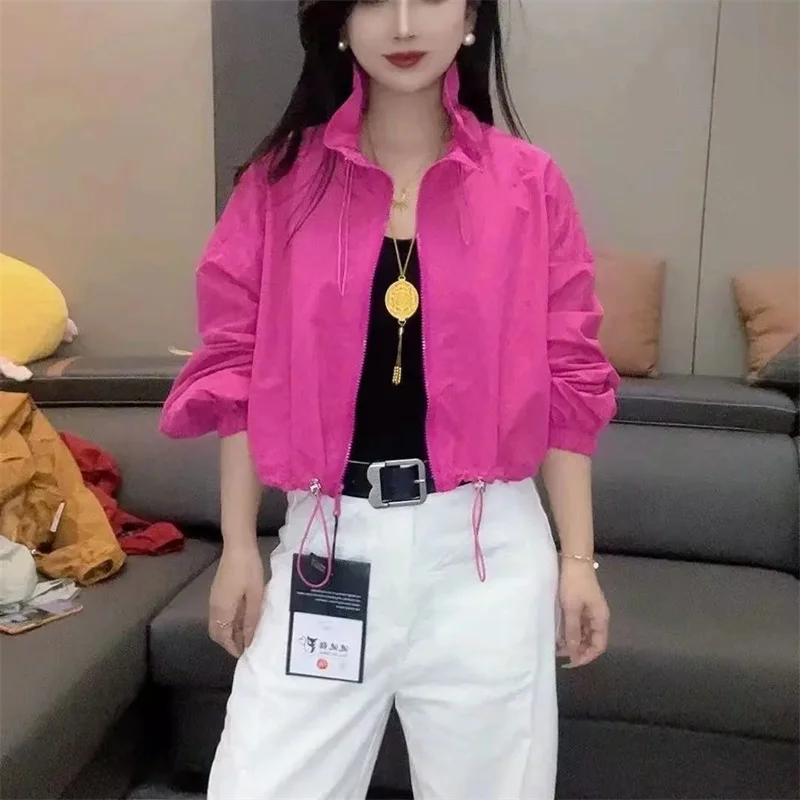 Summer Women Thin Sun Protection Clothing Jacket Korean Ladies Stand Collar Sun Shirt Coat Femme Long Sleeves Short Baseball Top
