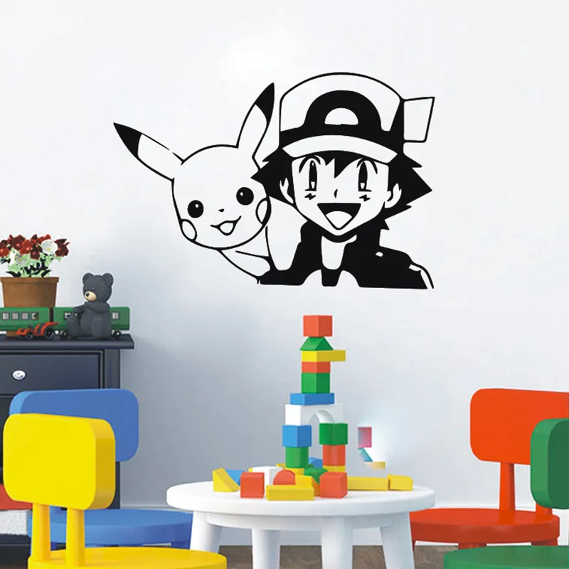 Pokemon Cartoon Black and White Pikachu Wall Stickers Room Decoration Bulbasaur Stickers Cute Ash Ketchum Children's Toys Gifts