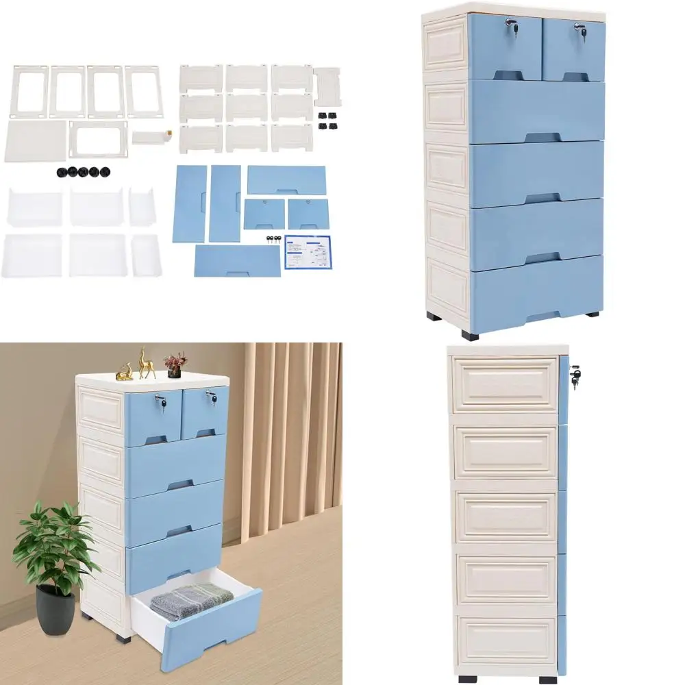 

Универсальный мобильный шкаф для документов с 6 ящиками и замком, идеально подходит для дома и офиса, простая сборка, синий цвет