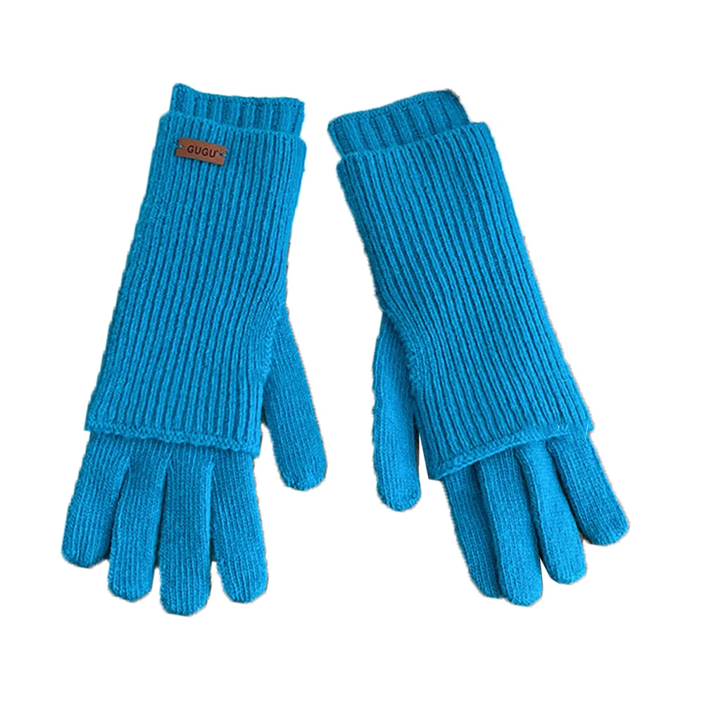 Guantes tejidos de lana de doble capa desmontables para mujer, guantes cálidos de invierno de doble uso, guantes coreanos de Color sólido, mitones para mujer