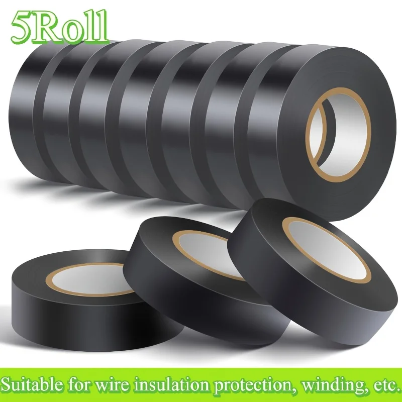 YITAPE 5 Rolls Black Electrical Tape 16mm*15m Waterproof Flame Retardant PVC Insulation Tape Wire Wrap for Electric Repair
