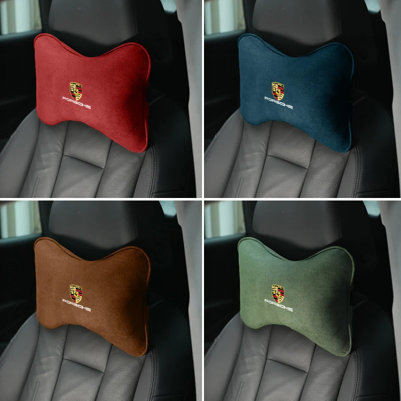 Bantal leher jok Interior mobil, bantal sandaran kepala otomatis untuk Porsche 911 Cayenne 918 Pajun 917 718 Panamera Macan