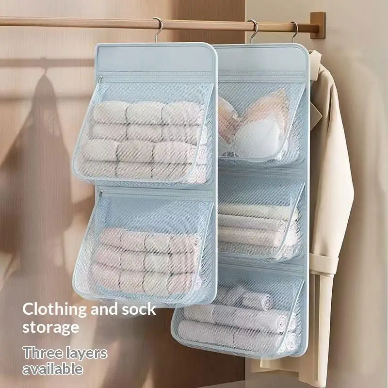 1 2 3 Tier Hanging Mesh Storage Pockets Breathable Closet Caddy For Underpants Socks Tiny Accessories Arrangement