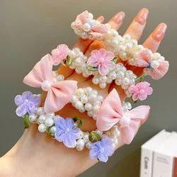 Children's Pearl Hair Ring Girl Sweet Bow Flower Rubber Band Scrunchies Girl All-Match Head Rope Bows Headdress