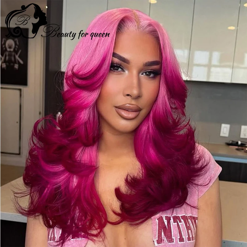 Lace Front Voluminous Loose Bouncy Curls Cuticle Aligned Hair Wig Pastel Pink Body Wavy Soft Bouncy Texture Medium High Density