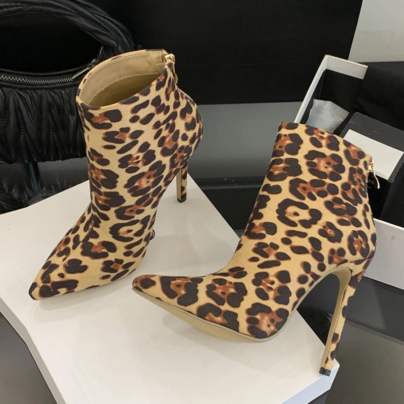 

Liyke, осенне-зимние ботильоны на молнии с острым носком, женские пикантные туфли с леопардовым принтом на тонком высоком каблуке, современные короткие Botas Zapatos Mujer