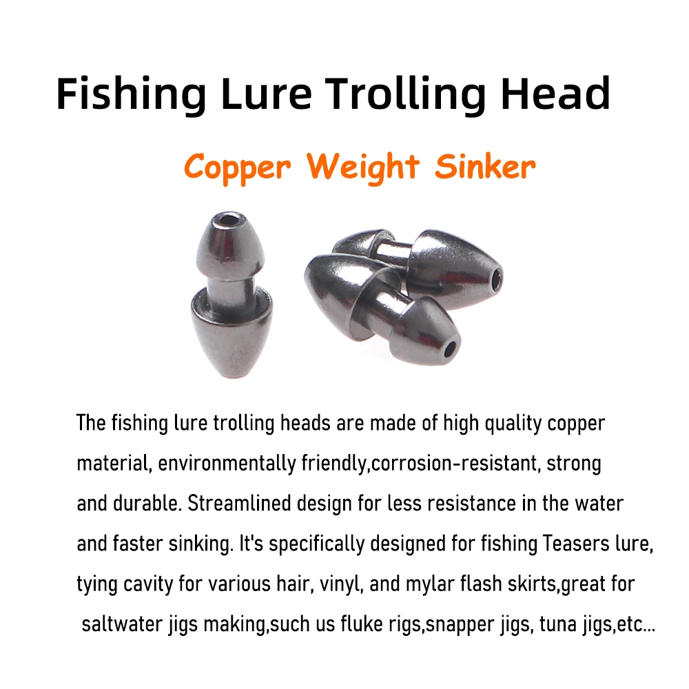 10PCS 1/8OZ Sea Witch Head Fishing Lure Trolling Heads for Mylar Flash Teasers Heavy Copper Sinker Saltwater Snapper Tuna Jigs