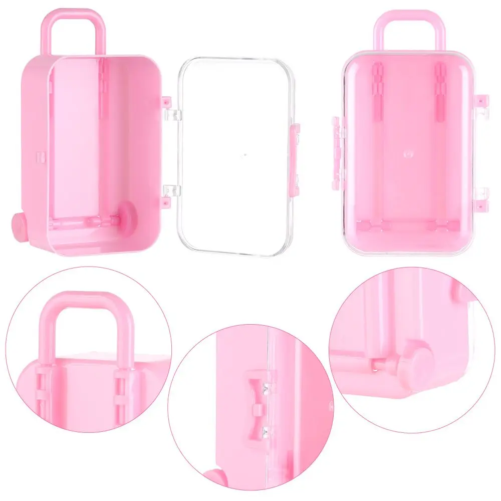 Fashion Plastic Mini Suitcase for Dolls Miniature Toys Trunk Dollhouse Decoration Lovely Small Clutch Jewellery Box Doll Handbag