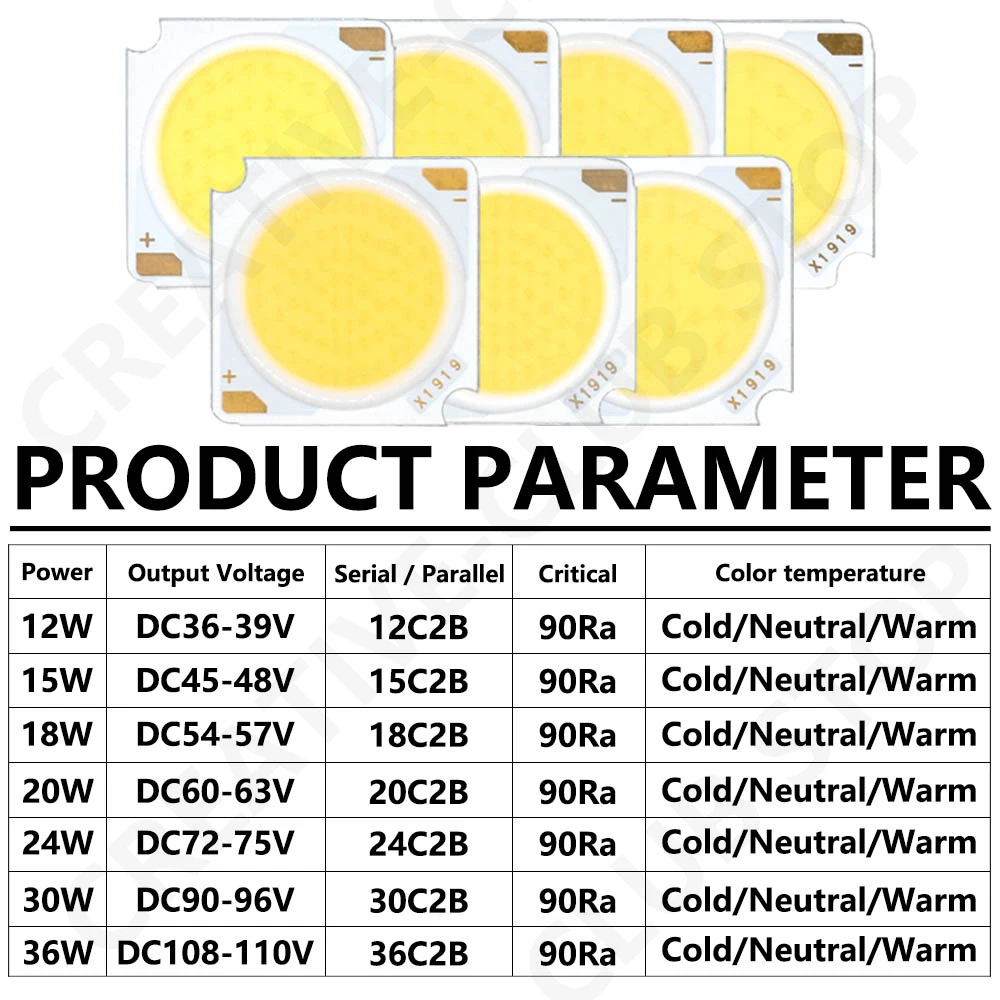 Bridgelux – lot de 10 puces LED, 12W 15W 18W 20W 24W 30W 36W, blanc froid, matrice de diodes 6000K, pour projecteur à monter soi-même