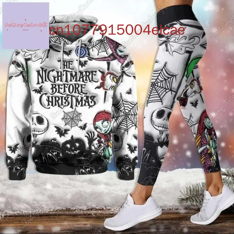 The Nightmare Before Christmas Jack Skellington Women\'s Hoodie and Leggings Set Disney Yoga Hoodie Leggings Fashion Tracksuit