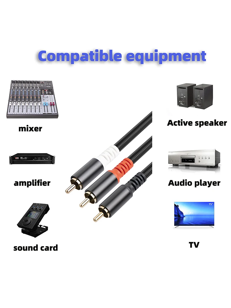 Câble Y de caisson de basses 1/2/3/5M, câble séparateur Flexible RCA à 2RCA Y, cordon Audio auxiliaire pour Home cinéma, amplificateurs HDTV, haut-parleurs