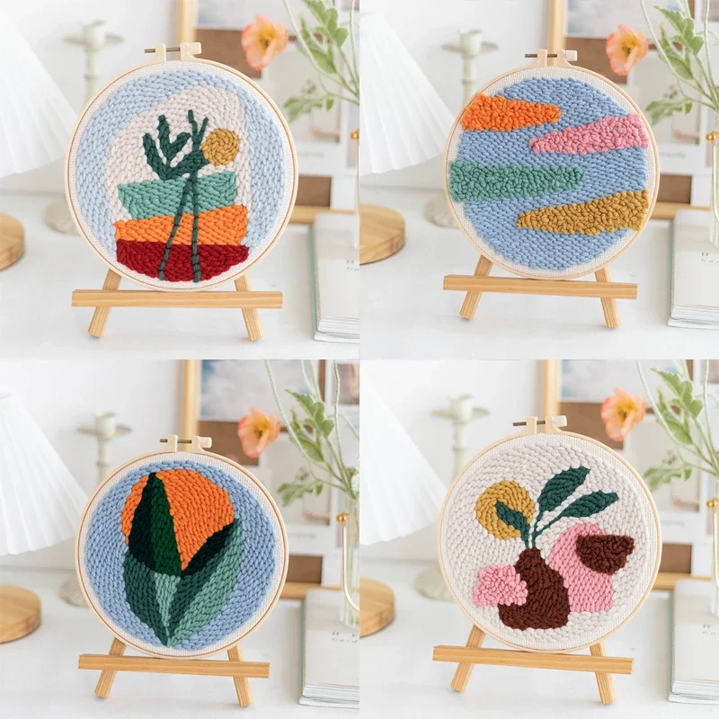 

Simple Pattern Punch Needle Embroidery Kits for Beginners Easy Embroidery Needlework Wool Home Decor DIY Craft Kit