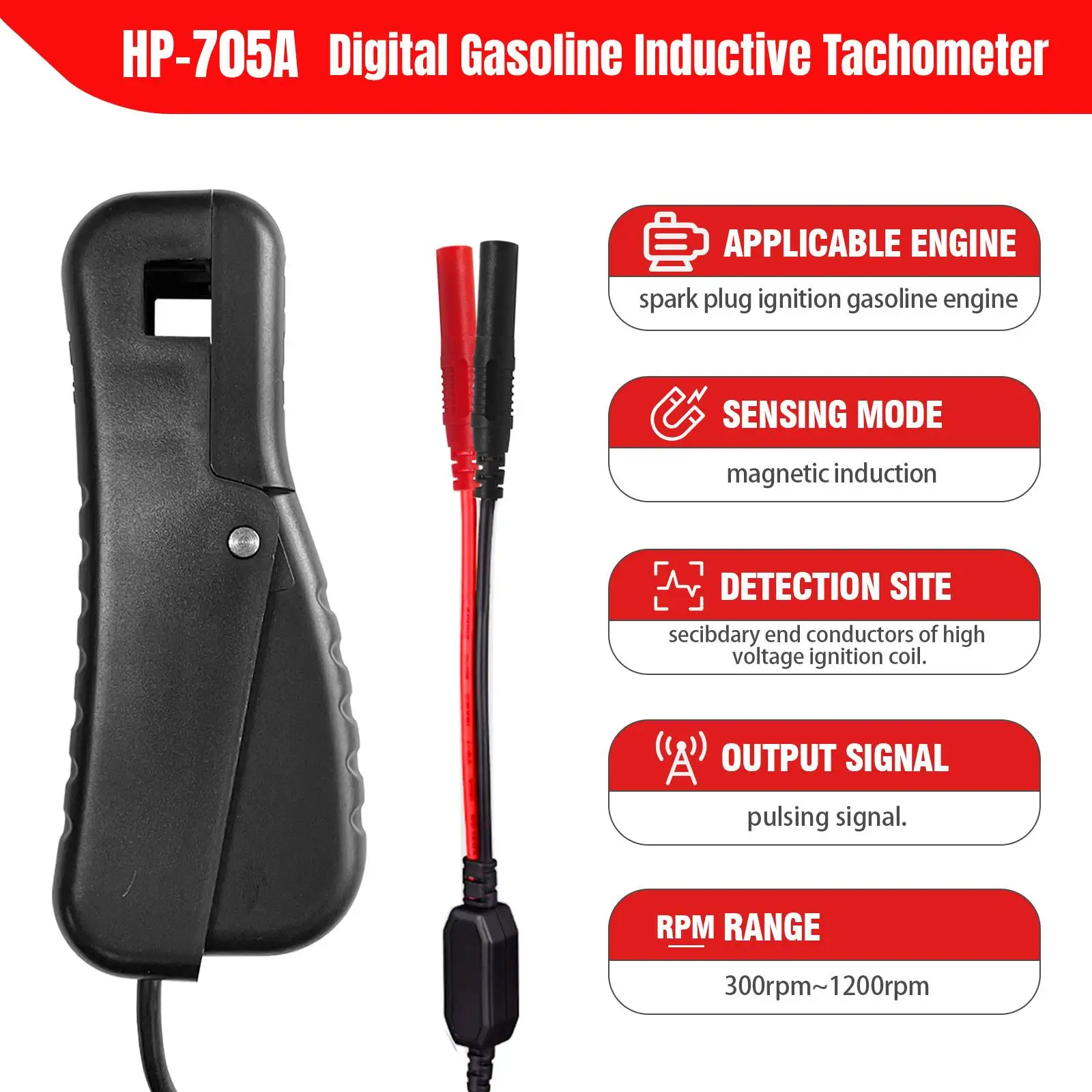 Tacómetro inductivo de gasolina digital HP-705A - Kit de abrazadera de recogida de señal de RPM para diagnóstico de motores de gasolina