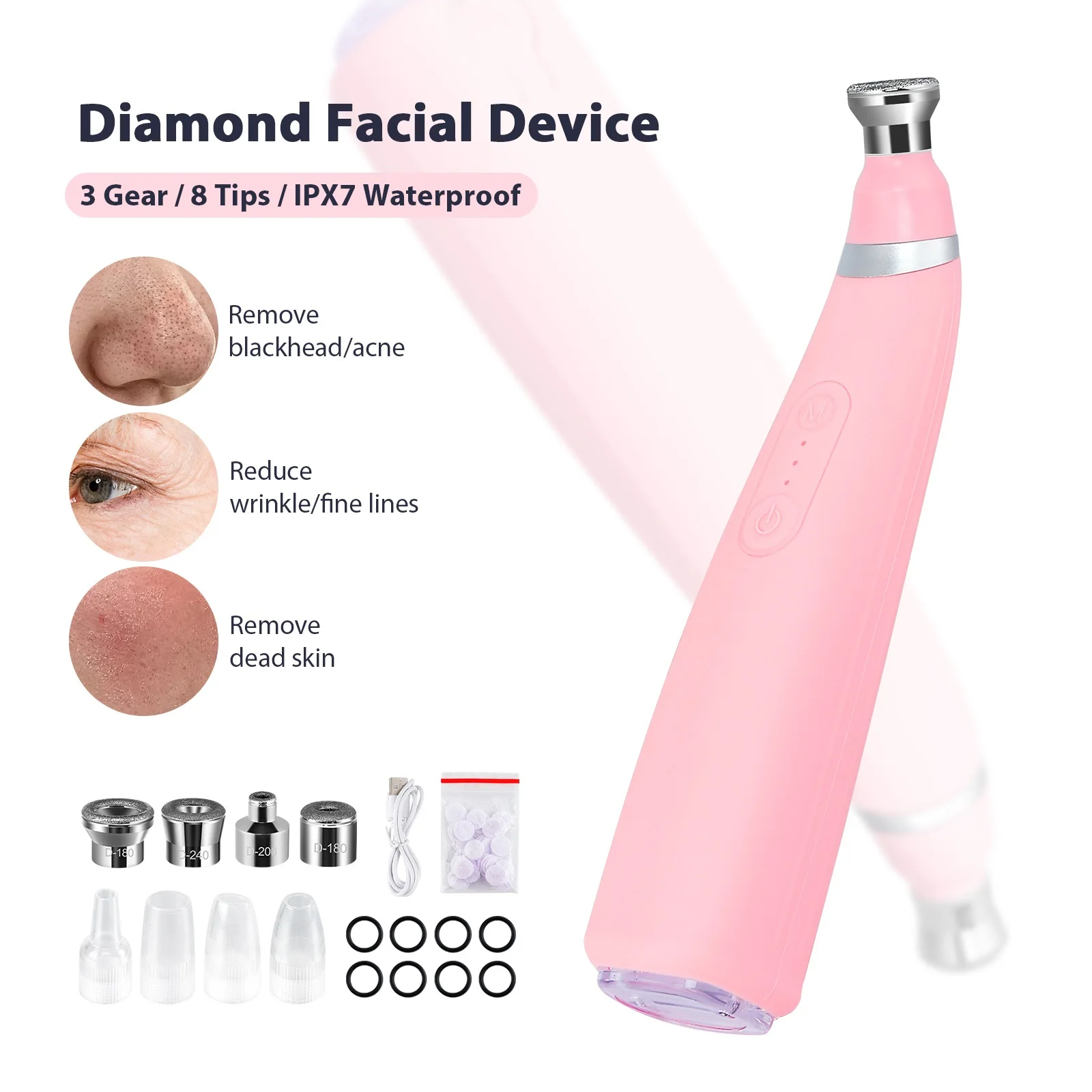 Portable Diamond Microdermabrasion Machine Facial Pore Cleaner Equipment for Skin Toning Home Facial Treatment Device