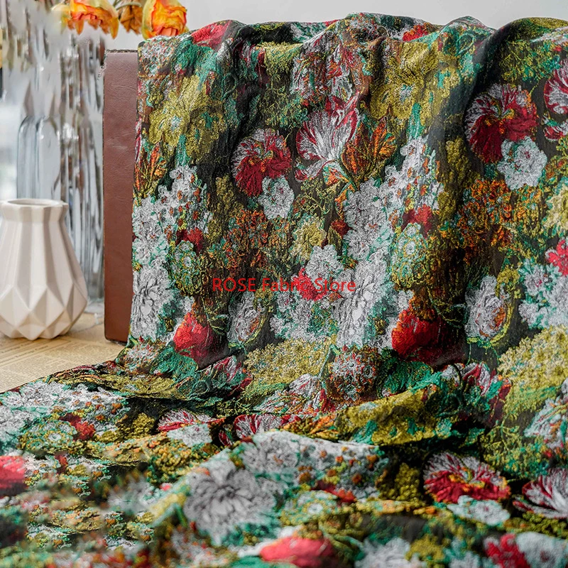 1 meter Retro Classic Yarn Dyed Jacquard Fabric Oil Painting Texture Women's Soft Flower Dress Bag Diy Making Fabric