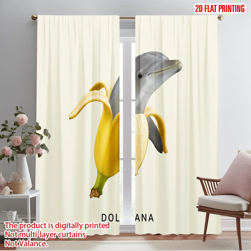

2pcs 2D flat printing Drapes Banana Dolphin Hybrid Polyester Without Electricity Festive Wall Decor Use for Parties and Everyday