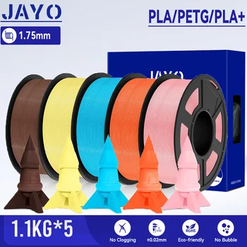 JAYO 3D PETG/PLA/PLA+ 필라멘트 1.75mm +/-0.02mm PLA 필라멘트 Bambu FDM 3D 프린터용 5롤 깔끔하게 상처받은 3D 인쇄 재료