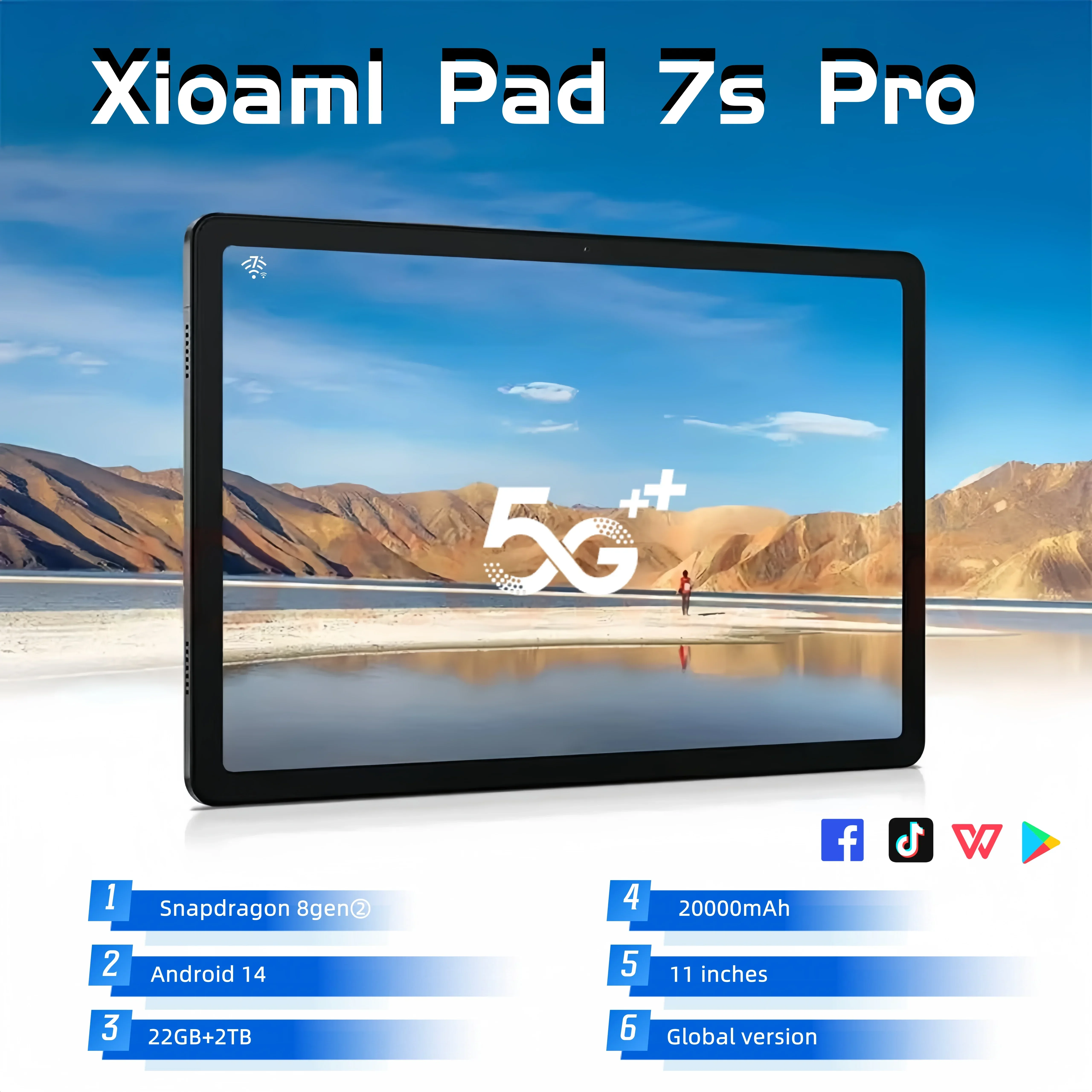 2025 New Original Global Edition Tablet PC Pad 7S Pro Snapdragon 8gen2 Android 14 HD 4K 16GB+1TB 5G Tablet Dual SIM WIFI tablet