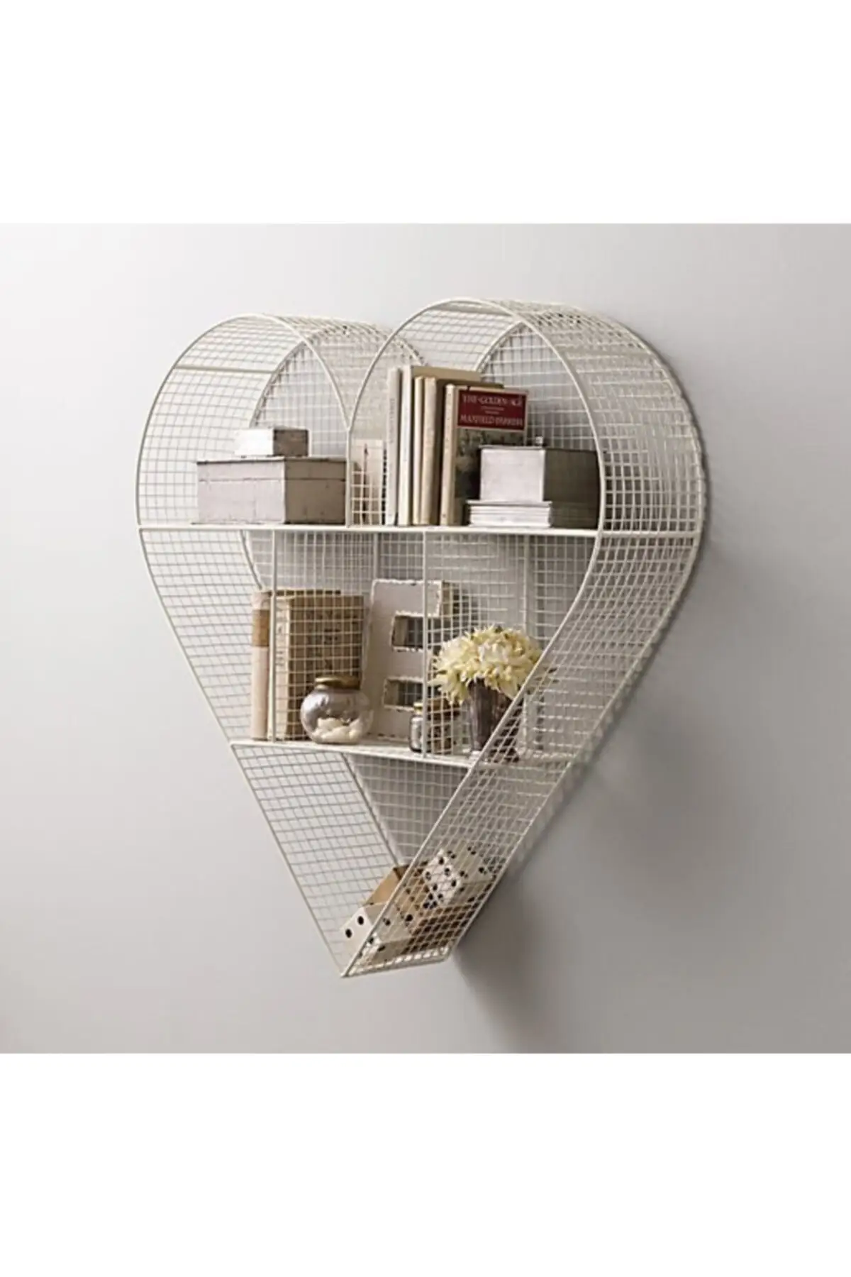 

Heart Metal Shelf Model Wire Mesh Wall Shelf White Stylish Design Artistic Wrought Iron Retro Living Room Office Kitchen Modern