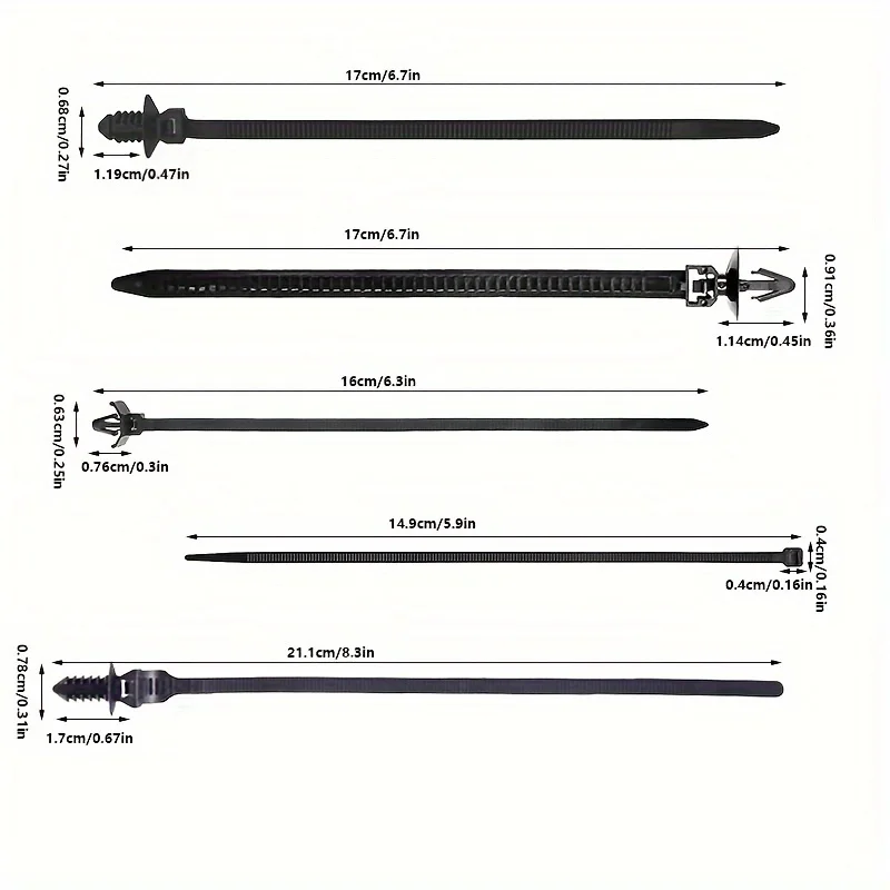 160Pcs Universal Nylon Push Mount Cable Zip Tie, Nylon Self Locking Cable Strap, 5 Most Popular Sizes