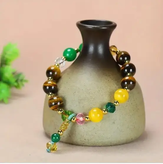 1pc Round Bead Yellow Tiger Eye Stone Couples Fashion Jewelry, Men's Elastic Bracelet, Party Holiday Gifts