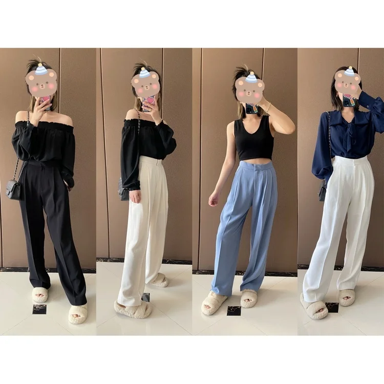 

Женские брюки с высокой талией, прямые, широкие, скрывающие недостатки фигуры, из ацетата, модные, весенние, модель A4 Waist PD Level Tee