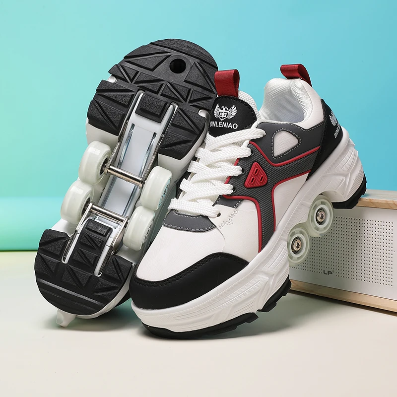 Four-wheel roller skates, can walk and glide, casual ice skates for adults and teens, kids' sports roller skates