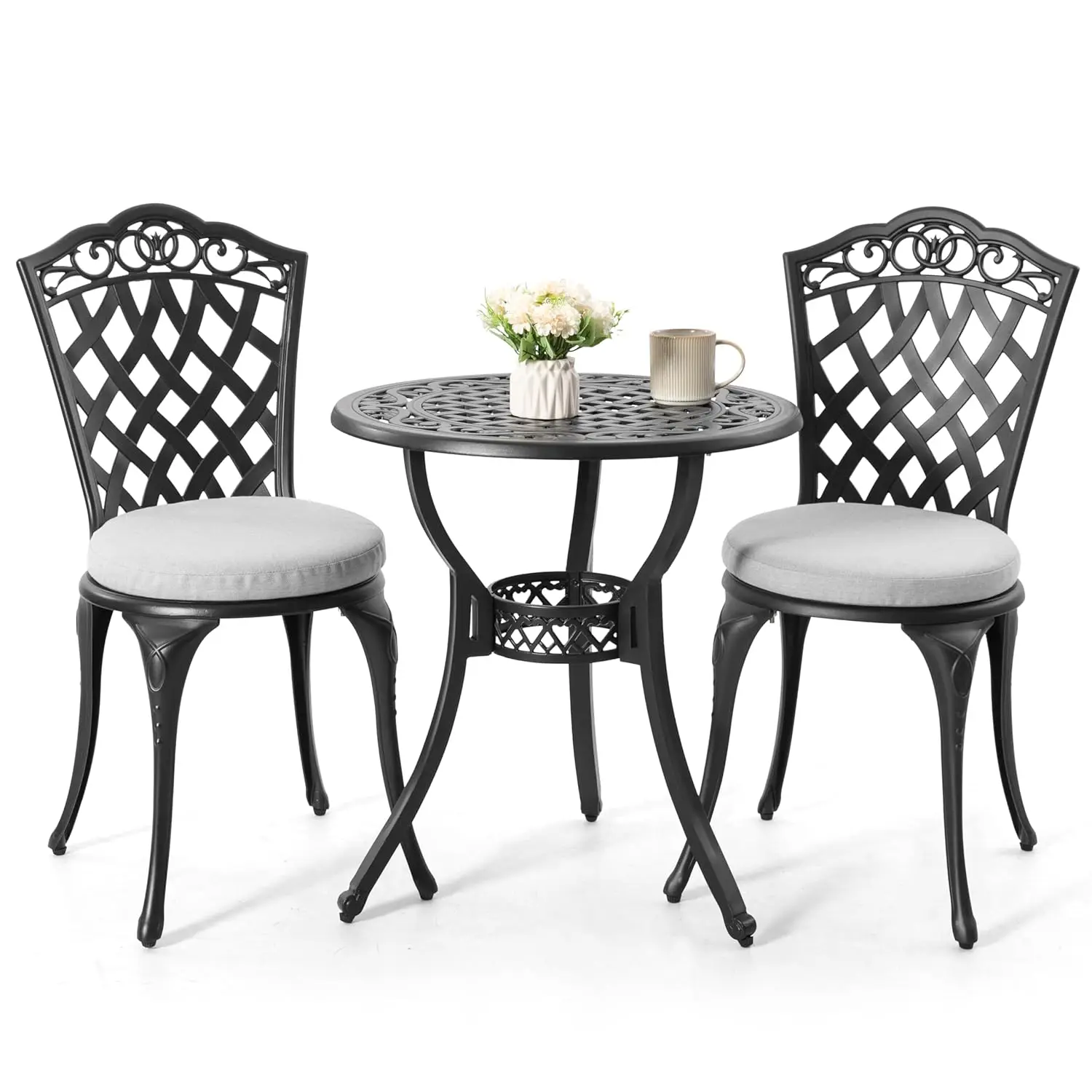 

3-Piece Patio Bistro Set Outdoor Cast Aluminum Bistro Table and Chairs Set of 2, Outdoor Patio Bistro Set with Umbrella Hole and