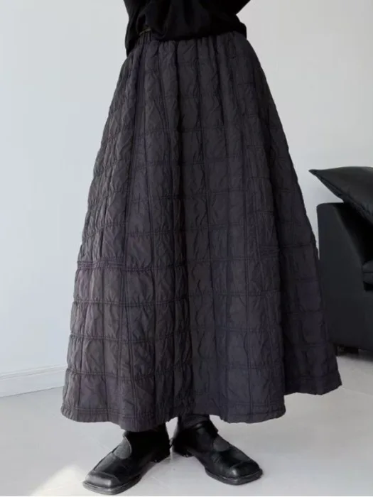 Simple Cotton Bud Skirt Textured Retro Half-length Skirt Autumn Winter Fashion Commute Style Polyester Fiber Loose Fit A-line...