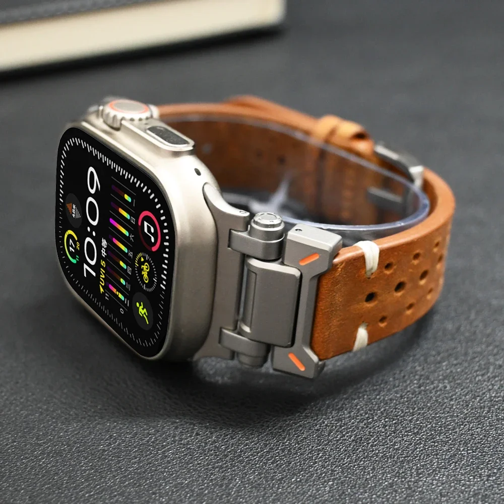 Leather Strap for Apple Watch Ultra 49mm 45mm 42 44mm Luxury Men Band for iWatch se 6 5 4 Series 9 8 7 ultra 2 Bracelet Correa