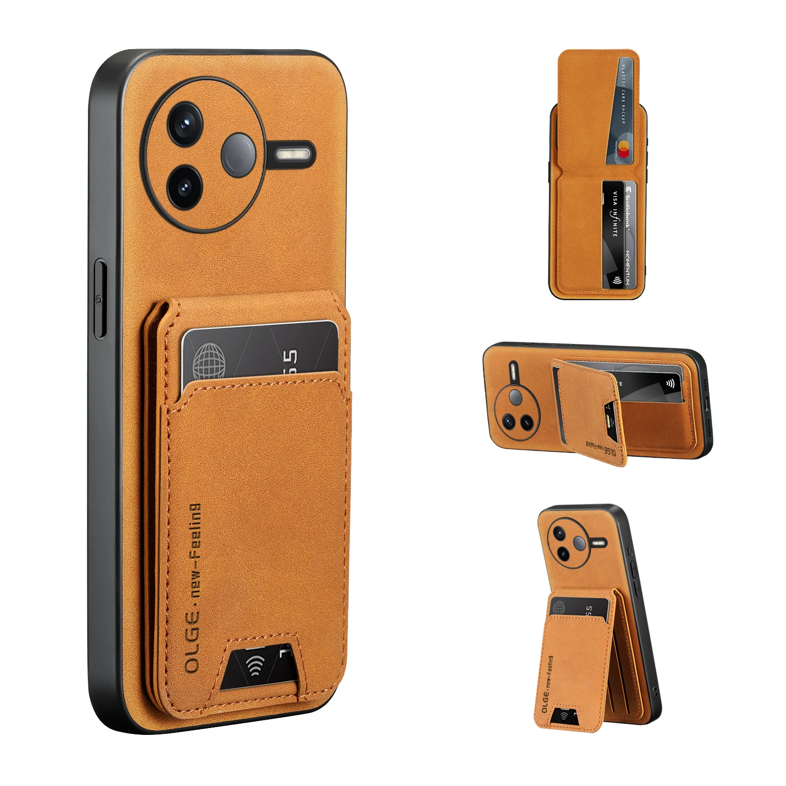 Phone Case For Redmi K80 Pro K70 E K60 K40S Solid Color Leather Wallet Card Slot Bracket Cover Funda view 2