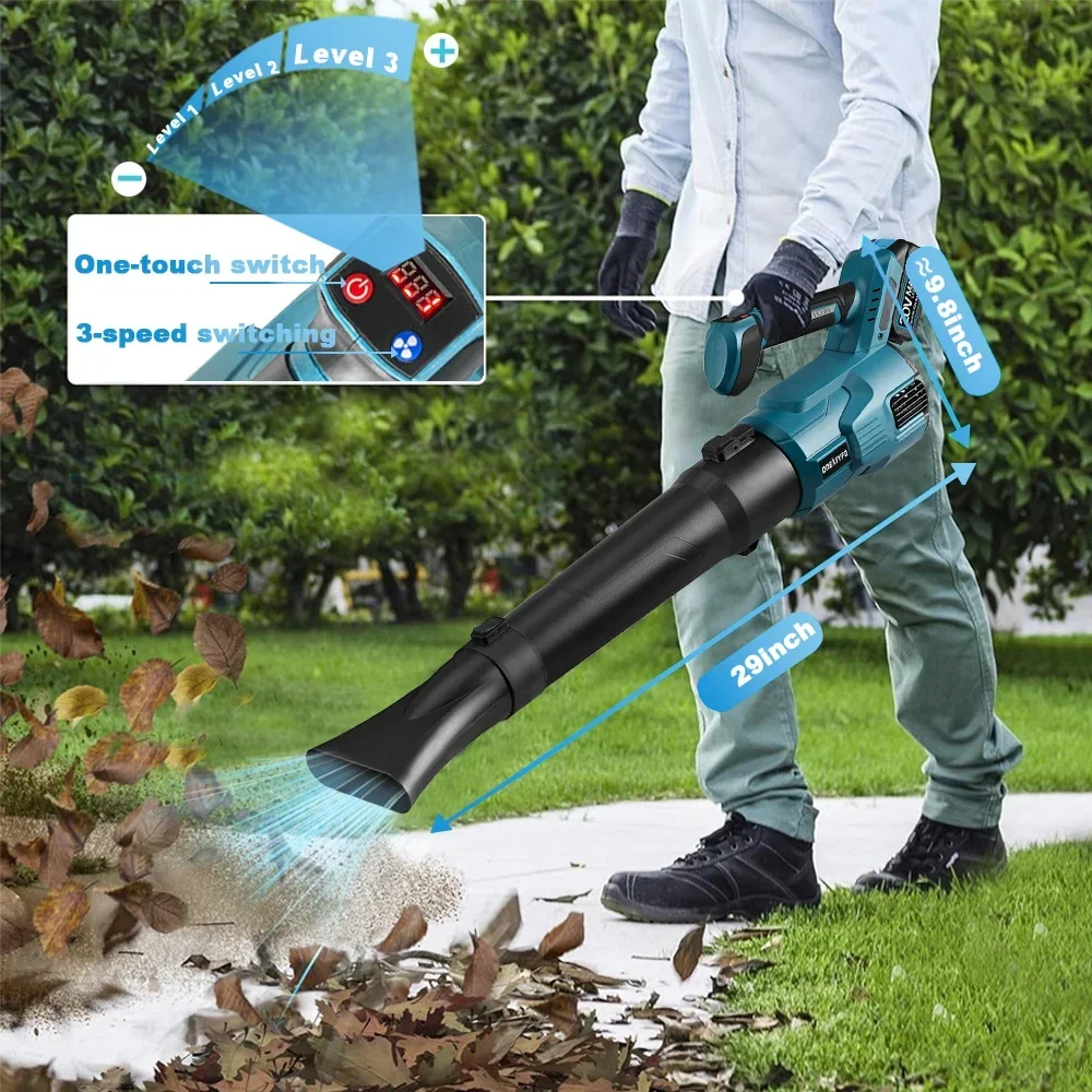 Efficient Brushless Electric Leaf Blower 3 Gears Cordless Regulation Leaf Snow Dust Cleaning Blower Tool for Makita 18V Battery