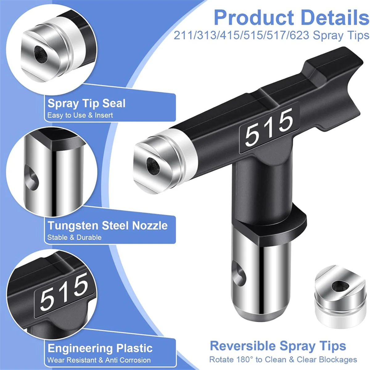 ABKO-Sprayer Tips,6Pcs Airless Paint Sprayer Tips Reversible Sprayer Tips for Airless Paint Sprayer Machine Sprayer Nozzles