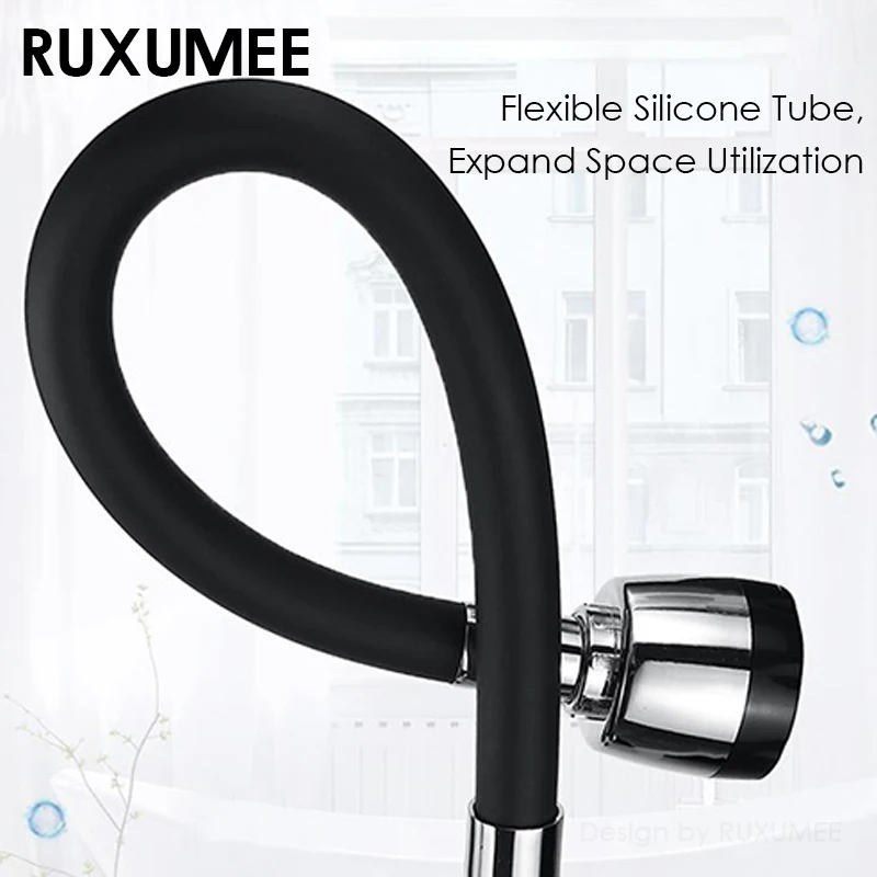 Grifo de cocina montado en la pared, giratorio 360, Flexible, cromado pulido, modos duales, grifos para fregadero de agua fría y caliente, color negro