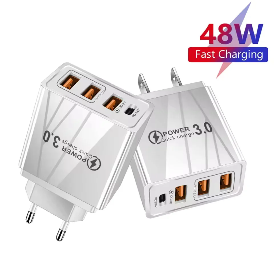 48W 3USB Type C Fast Charging Charger With Cable USB C QC 3.0 Travel Charger EU/US Plug Wall Adapter For iPhone Samsung Xiaomi